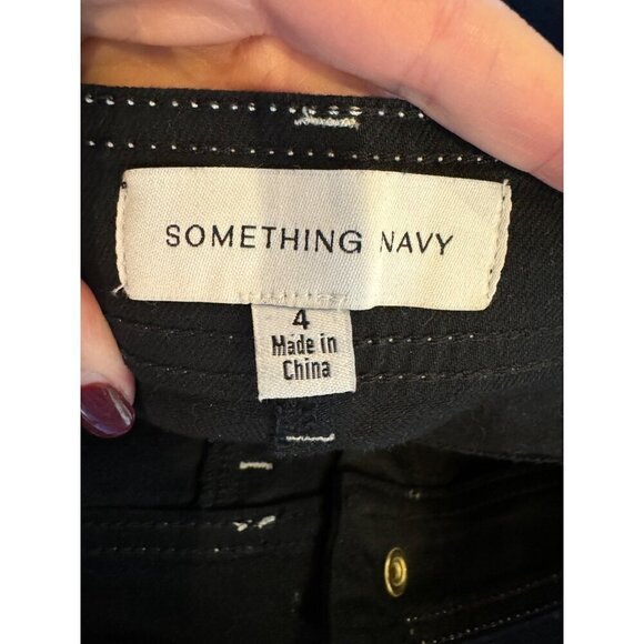 Something Navy Pants Women 4 Black White Contrast Stitching Denim Ankle Jeans - Picture 9 of 10